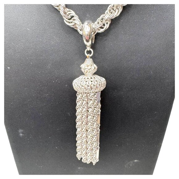 Vintage Silver Tone Damita Monet Rope Twist Tassel Necklace Bracelet Set Signed - Picture 3 of 9